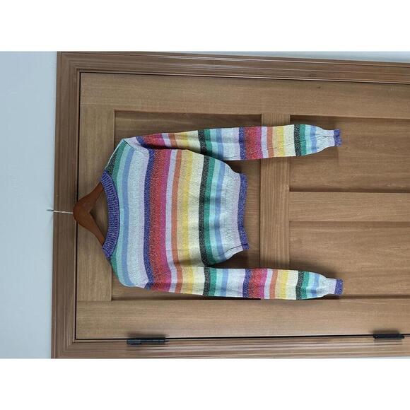 NWT Lovers & Friends Believe Cropped Sweater in Rainbow Sparkle Women’s Medium - Picture 6 of 15